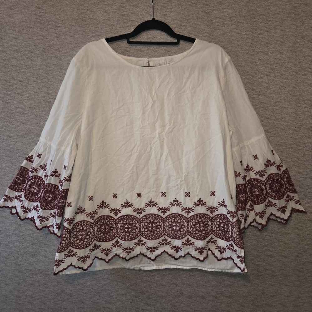 Soho Jeans NY & Co Womens Embroidered Cutout Bell Sleeves‎ Boho Top Size XL NEW